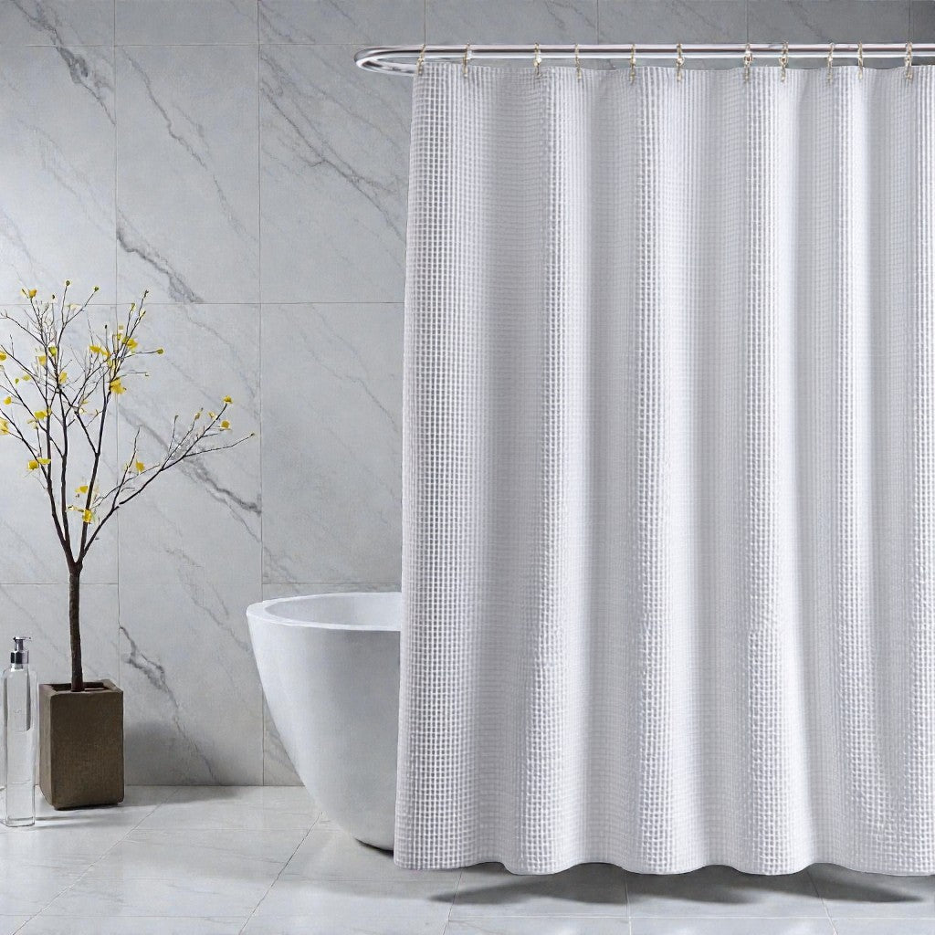 Qalvera Luxury Waffle Weave Shower Curtain - White
