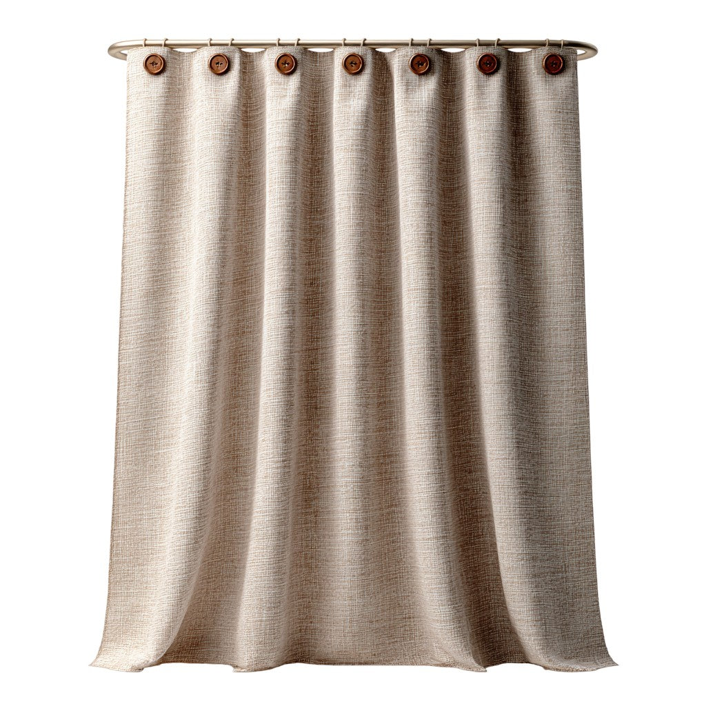Qalvera Faux Linen Button Shower Curtain - Beige