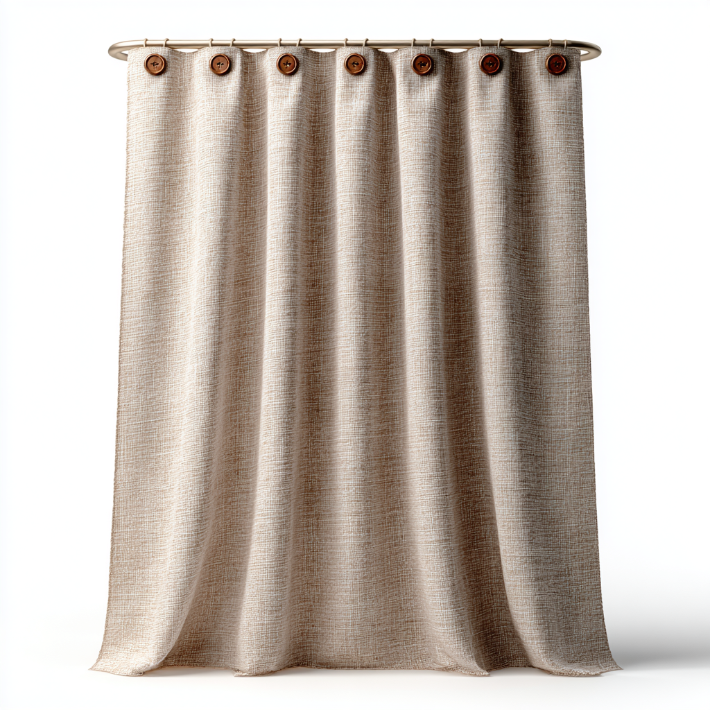 Qalvera Faux Linen Button Shower Curtain - Beige