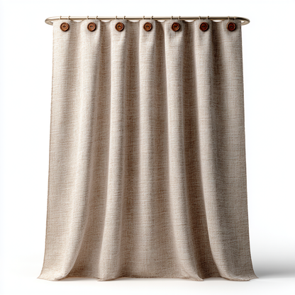 Qalvera Faux Linen Button Shower Curtain - Beige
