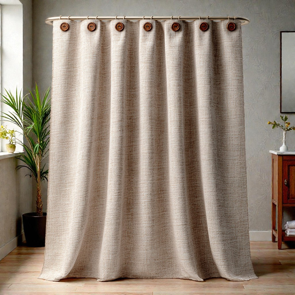 Qalvera Faux Linen Button Shower Curtain - Beige