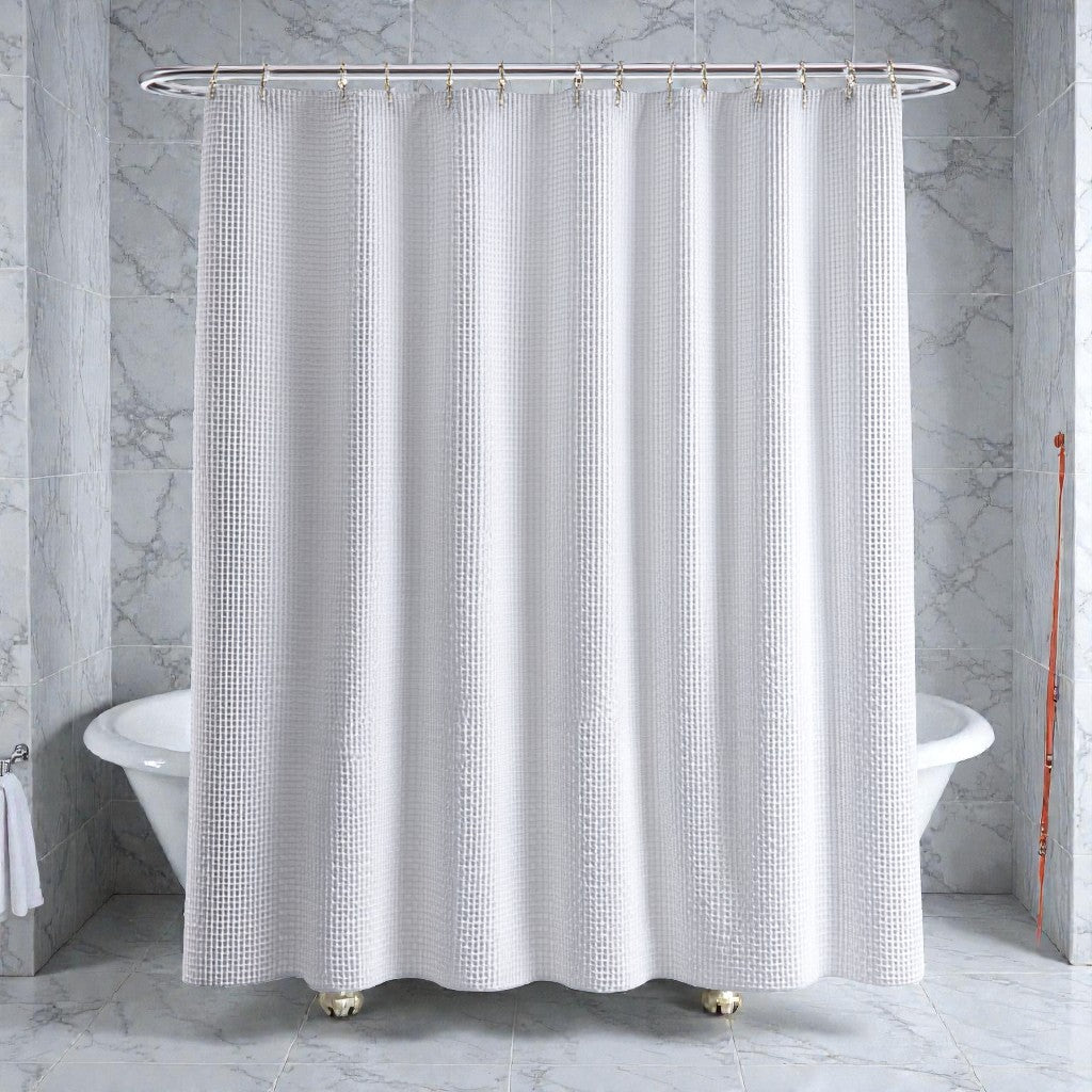 Qalvera Luxury Waffle Weave Shower Curtain - White