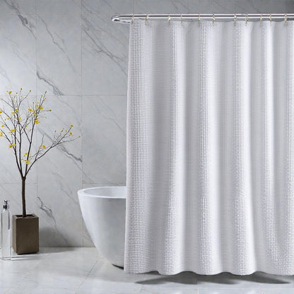 Qalvera Luxury Waffle Weave Shower Curtain - White
